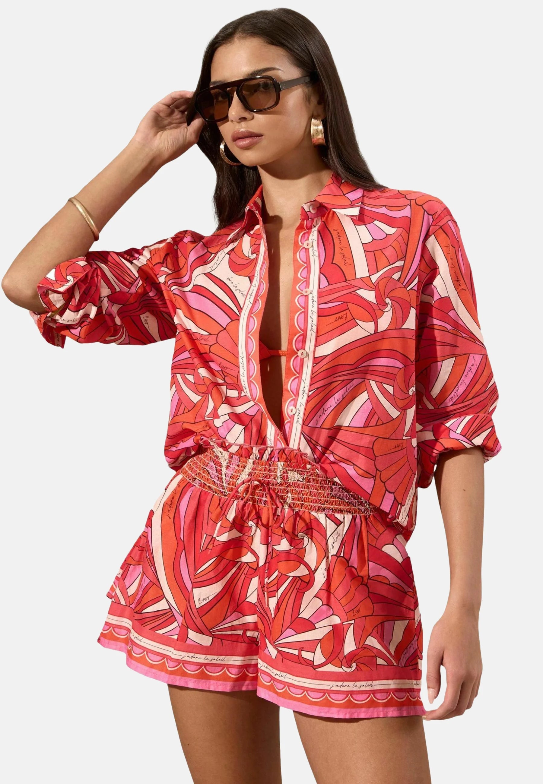 REGULAR FIT - SWIRL PRINT BEACH SHIRT. - Beach accessory - pink Secondary image