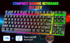T87 Wireless Keyboard Mouse Set, Rainbow Backlit 2.4G Rechargeable Gaming Keyboard 2400DPI Optical Gaming Mouse with Mouse Pad