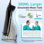 COSLUS Water Dental Flosser Teeth Pick C20(F5020E): Portable Cordless Oral Irrigator 300ML Rechargeable Travel Irrigation Cleaner IPX7 Waterproof Electric Flossing Machine for Teeth Cleaning