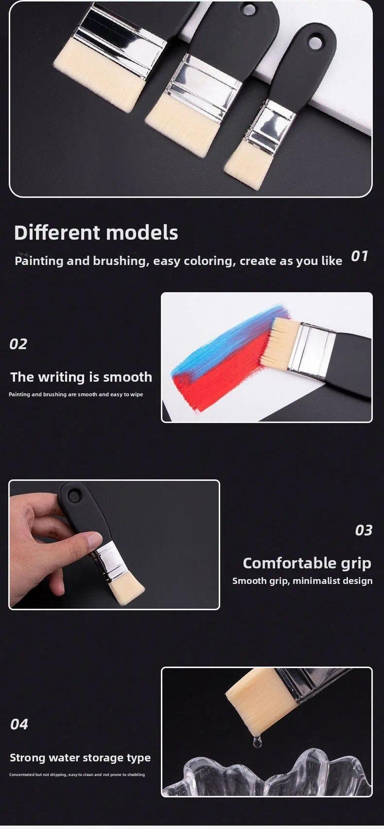 Oil Painting Nylon Pen Set Gouache Acrylic 3 Pcs Small/Medium/Large Sizes Flat Head Brush Wood Handle Painting Tools for Fine