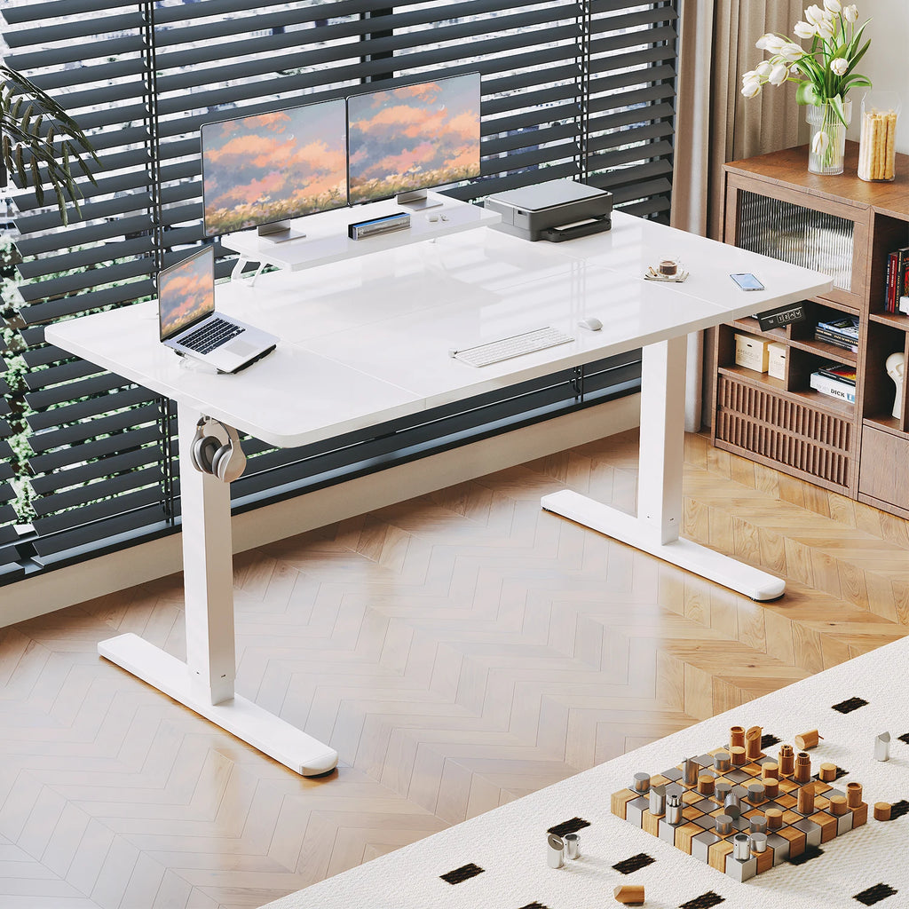 Devoko Height Adjustable desk Electric 180 × 80cm with Monitor Stand Ergonomic Seat Standing Desk (White)