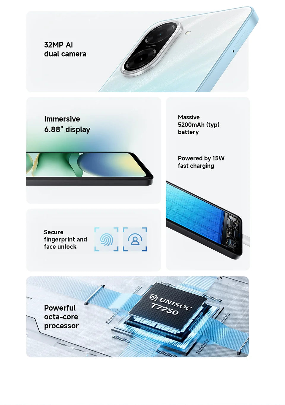 Xiaomi Redmi A5 Unisoc processor T7250 8 core screen for inch fast charge support 15W mAh battery Double camera IA 32MP