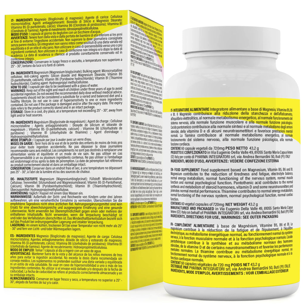Magnesium Bisglycinate Capsules with Vitamin B6, Vitamin B1, Vitamin B5-Magnesium Pure Bisglycinate for Mental Tiredness-Magnesium Bisglycinate 250mg-Magnesium Bisglycinate