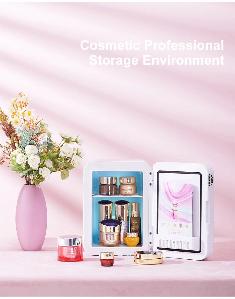 4L Mini Refrigerator Multifunction Cosmetics Cosmetic Dormitory Cooler Fridge Dual-use for Home Car Small Portable Fridge Mirror