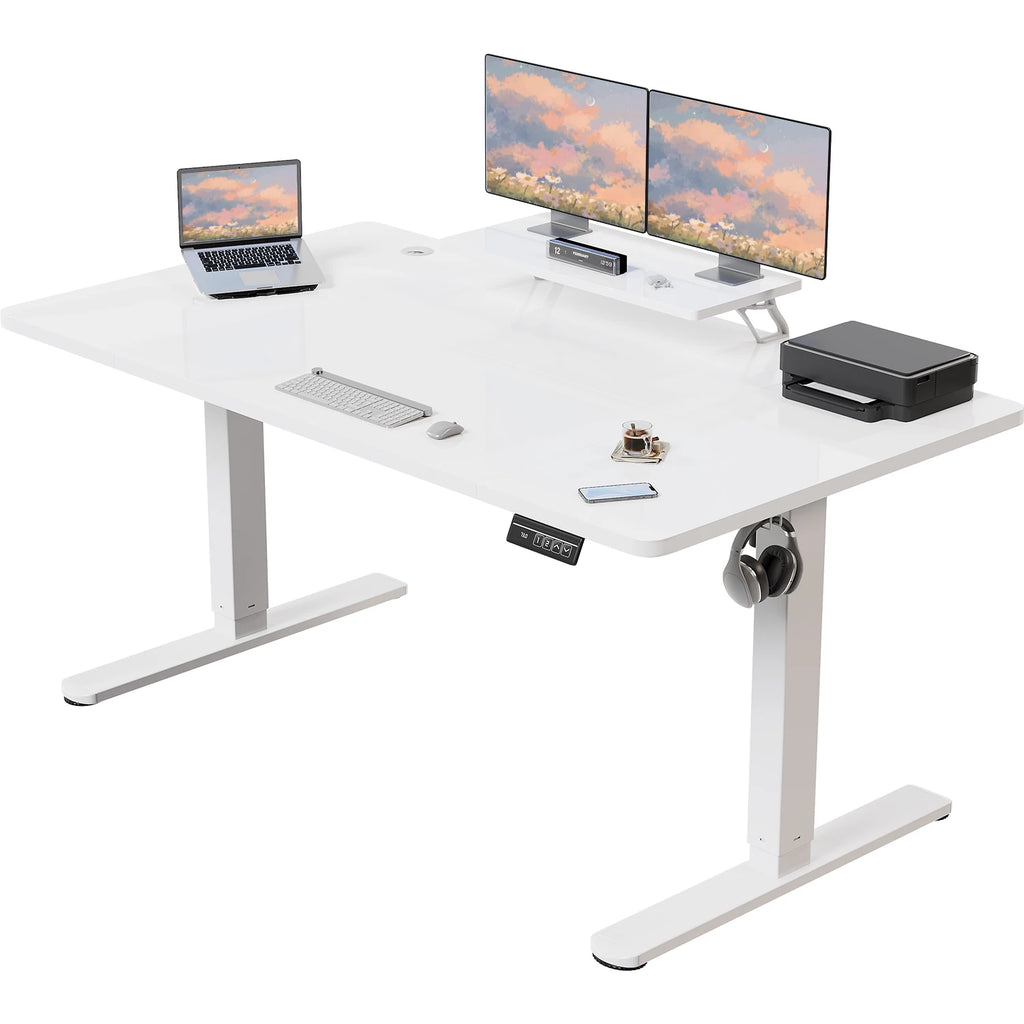 Devoko Height Adjustable desk Electric 180 × 80cm with Monitor Stand Ergonomic Seat Standing Desk (White)