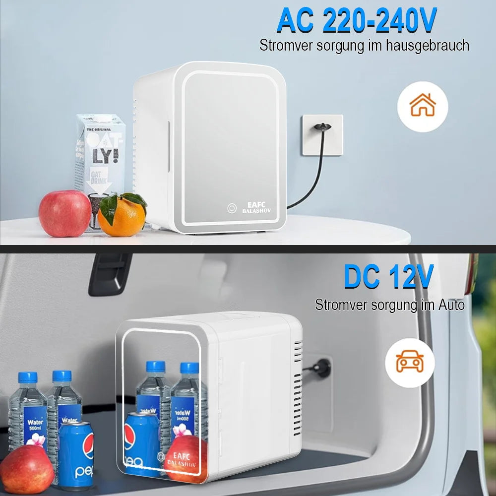 Mirror Car Refrigerator Home Small Fridge Mask For Makeup Cosmetics Home Refrigerator Cooling With LED Light Refrigerator For Makeup 4L/6L EU