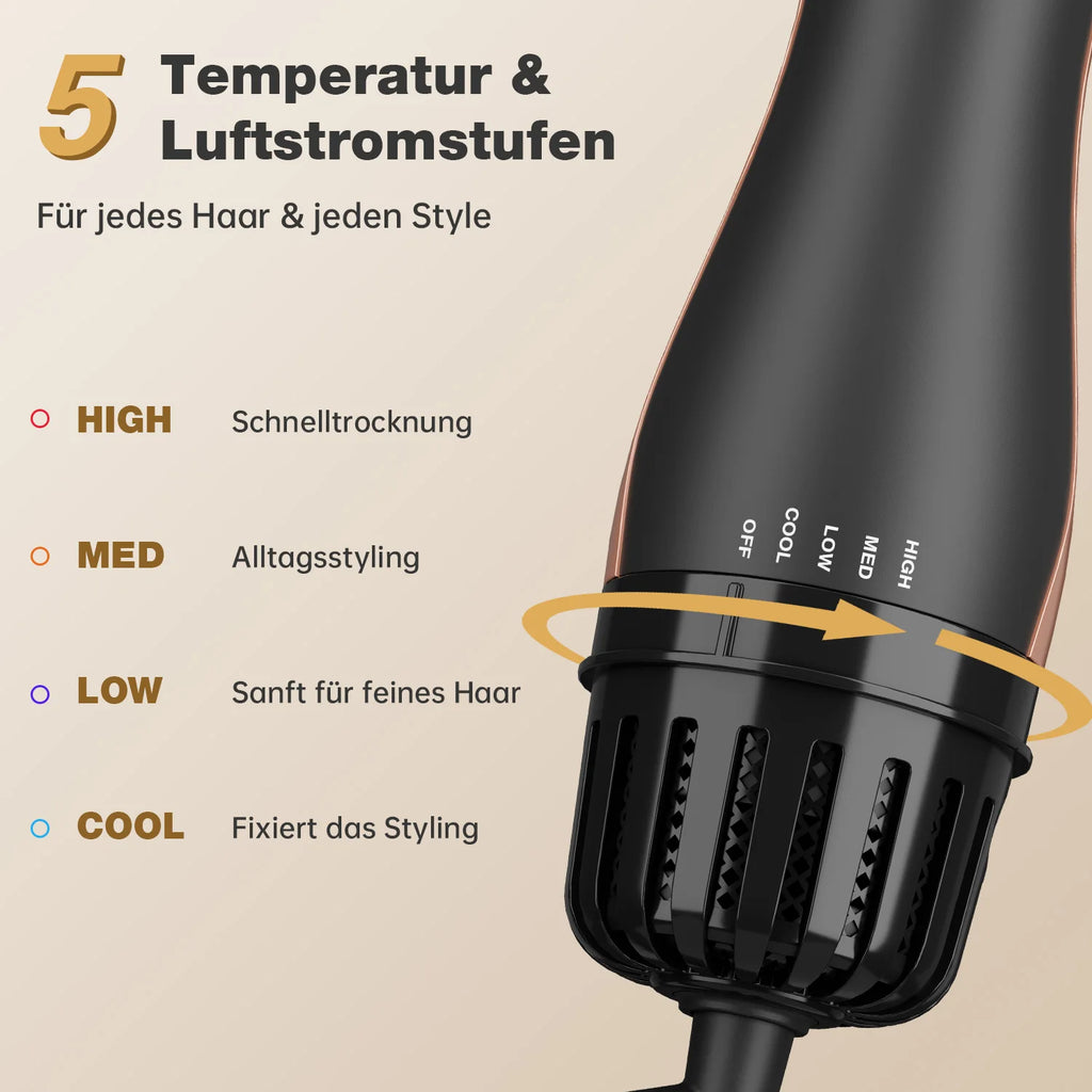Professional 5-in-1 Hot Air Brush Set, Ionic Technology, 1200W Hair Dryer Styler Tool, 4 Heat Settings, 360° Swivel Cord