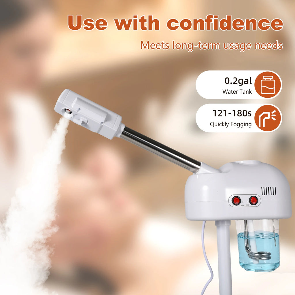 700ml 800W  2-in-1 Ozone Facial Steamer Facial hydrating Device Dense Mist Quick Misting High Capacity Rotatable Nozzle for Salon Beauty Spa