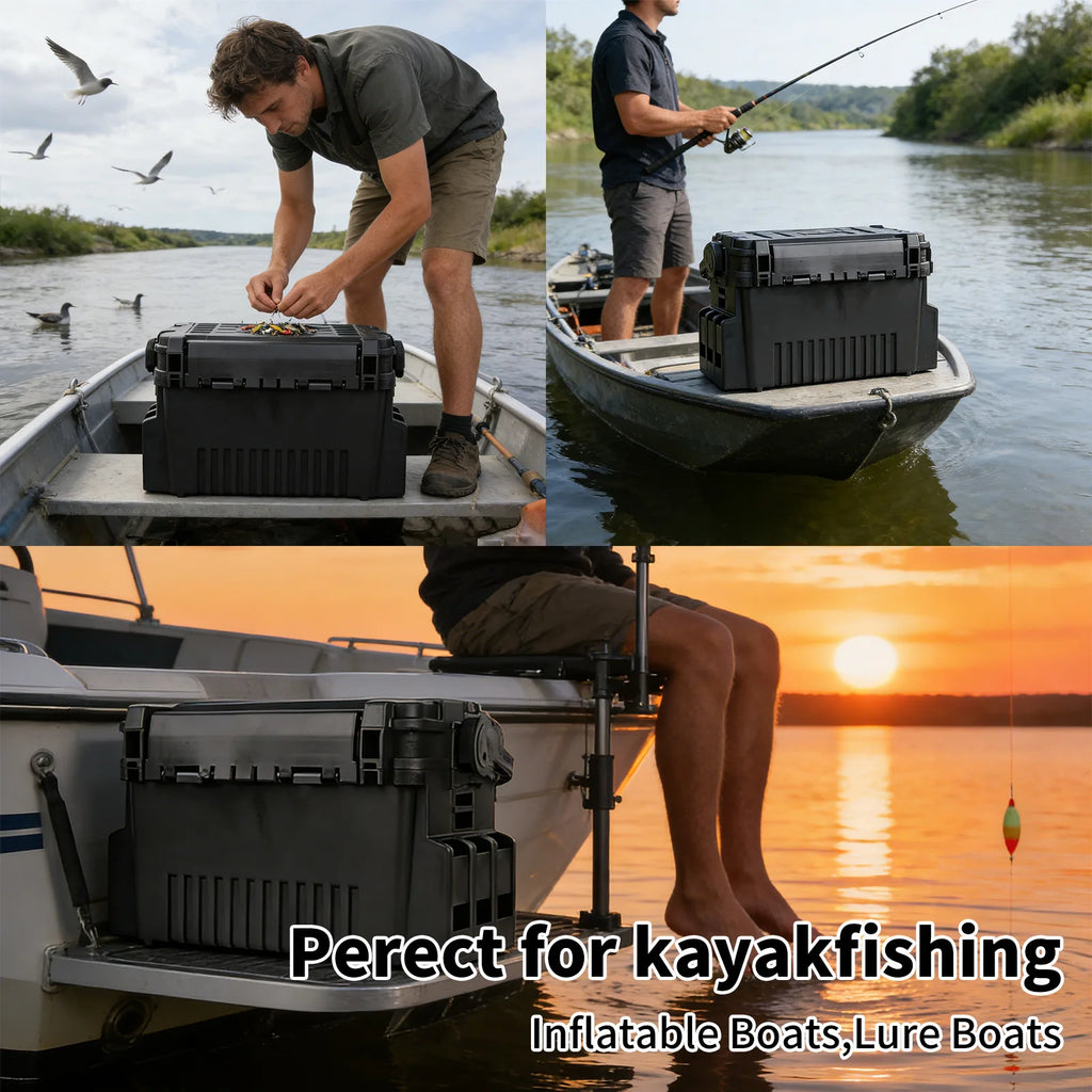 Double Layer Fishing Tackle Box Portable Waterproof Fishing Gear Storage Case with Adjustable Dividers, Rod Holders & Cup Holder
