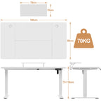 Devoko Height Adjustable desk Electric 180 × 80cm with Monitor Stand Ergonomic Seat Standing Desk (White)