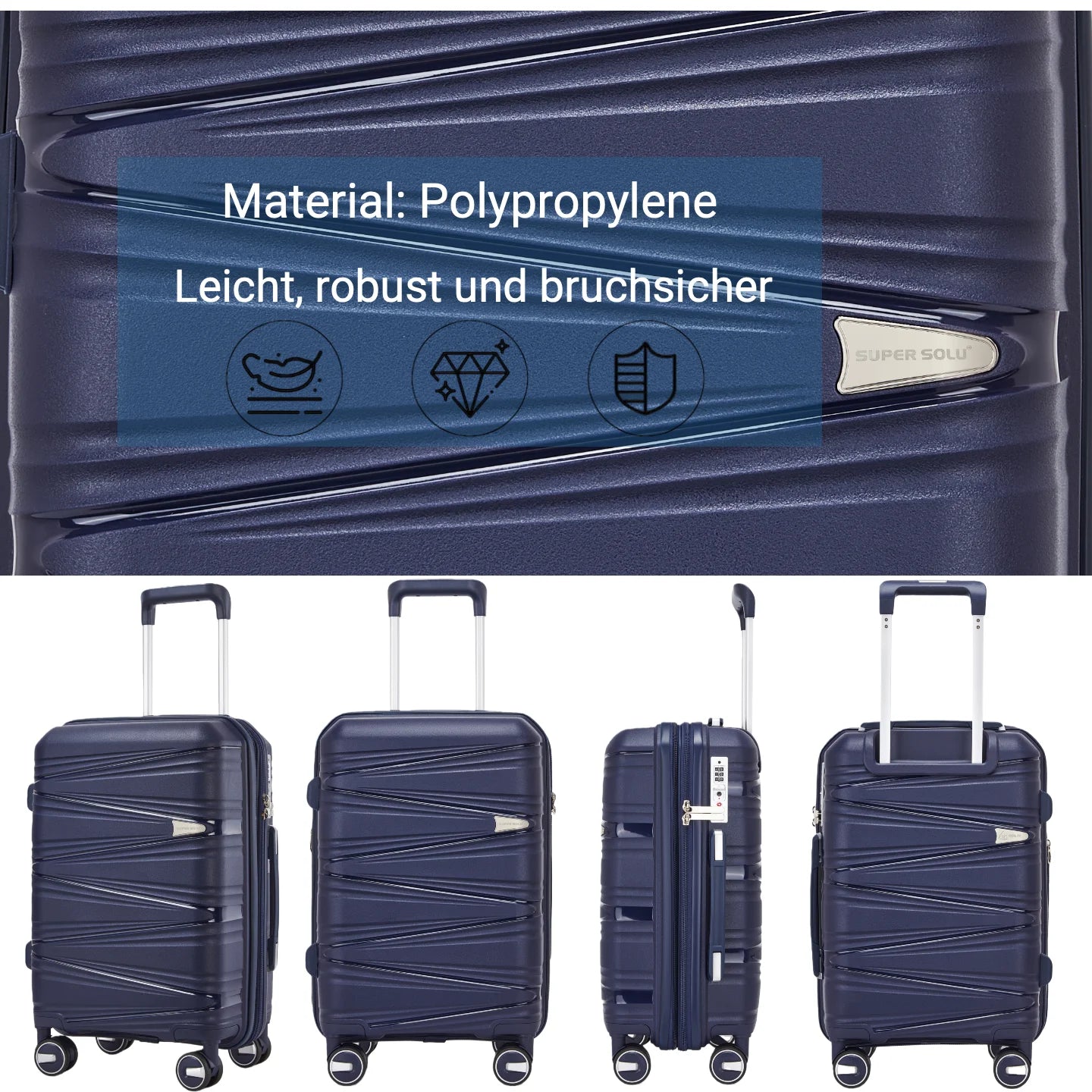 SUPER SOLU Berlin series: XL 28 inch/74 cm hard case expandable, PP easily weight suitcase with water-repellent zipper, TSA & 360 ° double roll premium check luggage 106L-shipping from DE Secondary image