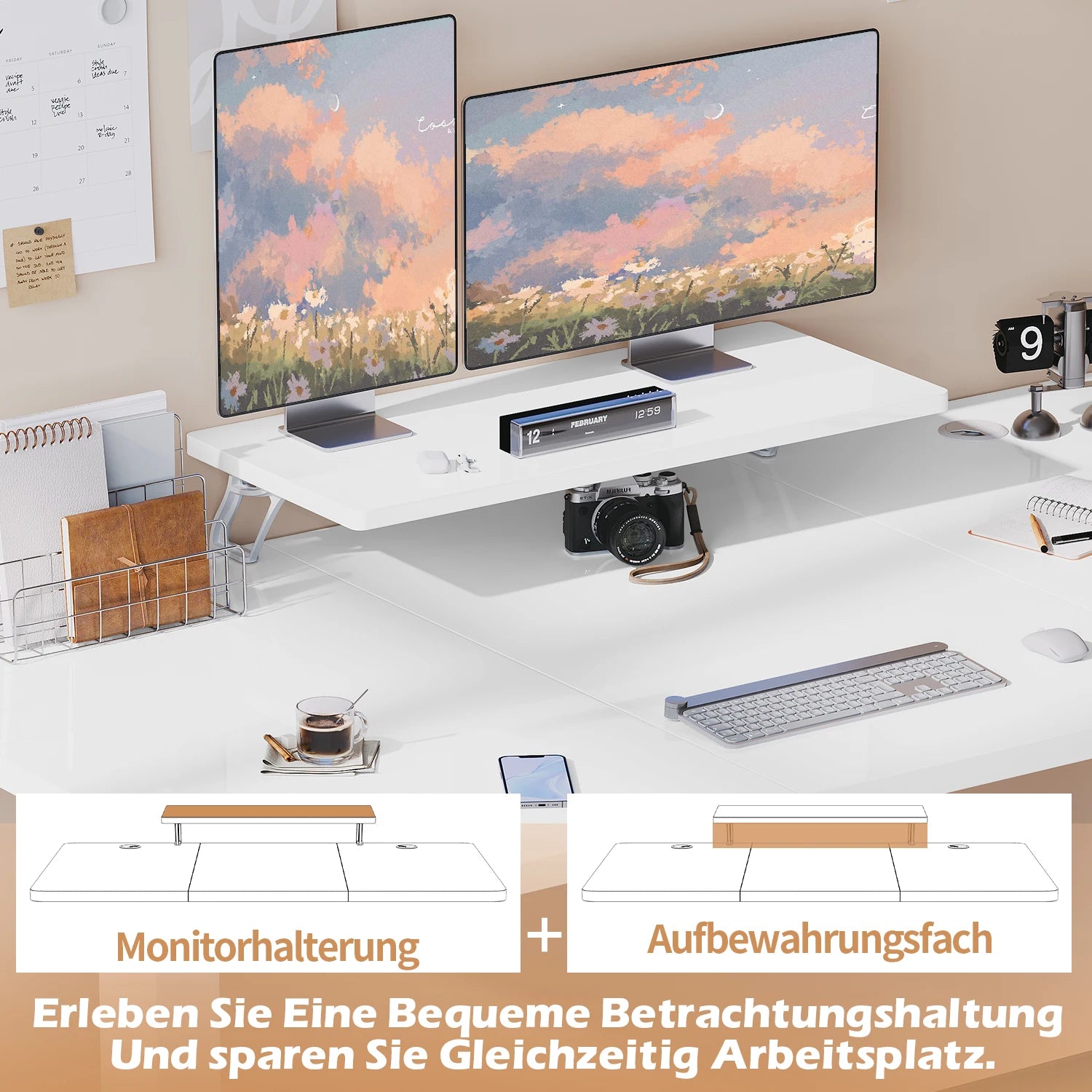 Devoko Height Adjustable desk Electric 180 × 80cm with Monitor Stand Ergonomic Seat Standing Desk (White)