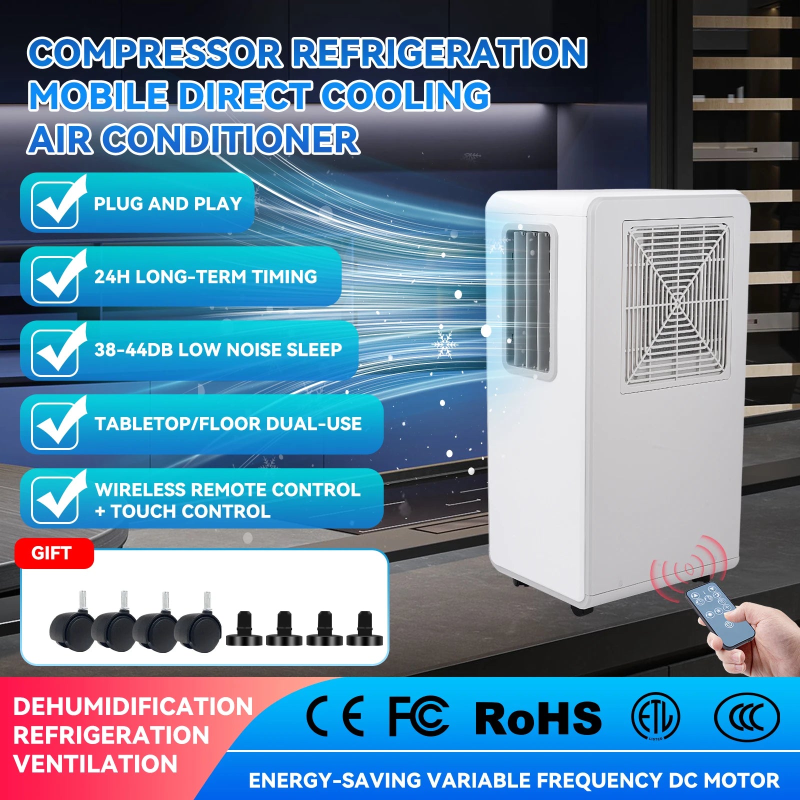 Portable Air Conditioner Mobile Air Cooler Dehumidifier With 24H Timer Remote Control EU Plug For Office Bedroom Main image