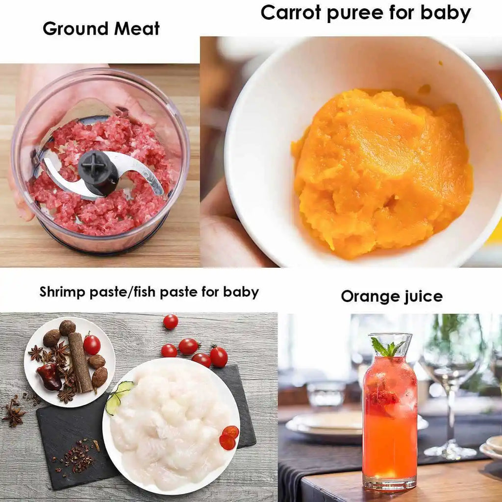 1000W High-Power 4-in-1 Handheld Kitchen Blender Multi-Function Stainless Steel Blender Vegetable and Meat Chopper Whisk and Egg Beater Smoothie and Milkshake Set Baby Food Maker Home Electric Blender, All-in-One Meat Grinder
