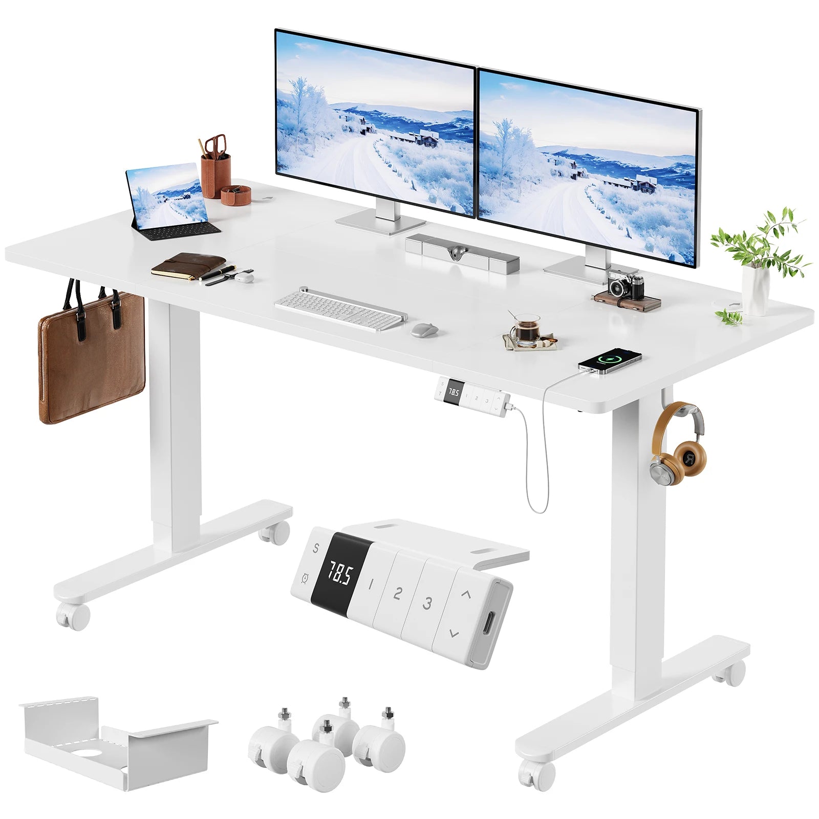 Devoko Electric desk Height Adjustable 140x80 with Roller Type-C Memory Control Anti-Collision