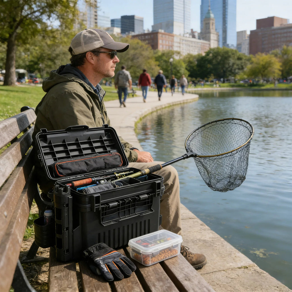 Double Layer Fishing Tackle Box Portable Waterproof Fishing Gear Storage Case with Adjustable Dividers, Rod Holders & Cup Holder