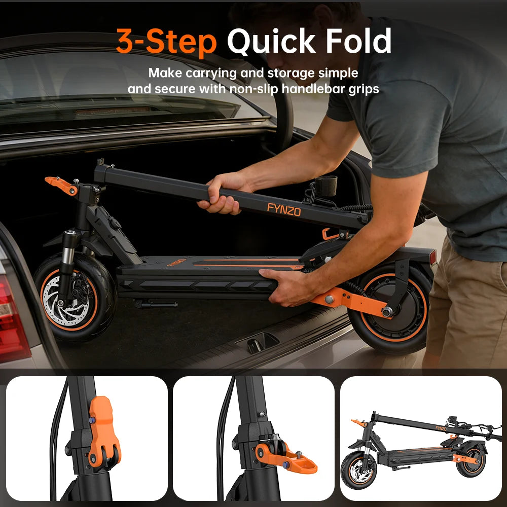 NFC Fynzo S11 Fold E-Scooter 1100W 15.6Ah 45km/h Max Speed Dual Suspension 10" Tubeless Tires 60km Range Front Suspension Fork