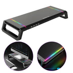 Aluminum RGB Monitor Stand Riser Bracket with 4 USB Ports Desk Organizer All-In-One Computer Laptop Height Stand Holder