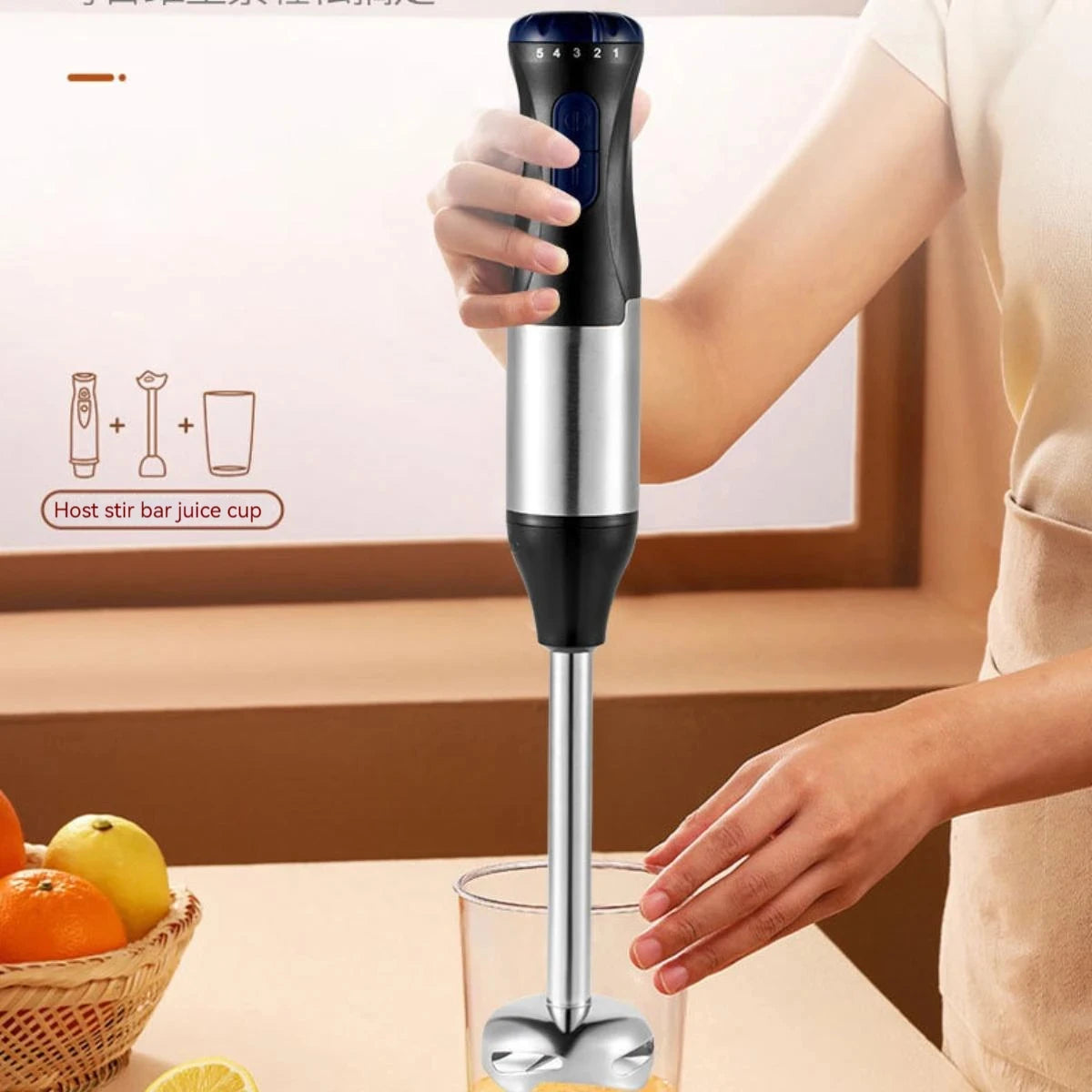 1000W High-Power 4-in-1 Handheld Kitchen Blender Multi-Function Stainless Steel Blender Vegetable and Meat Chopper Whisk and Egg Beater Smoothie and Milkshake Set Baby Food Maker Home Electric Blender, All-in-One Meat Grinder
