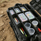 Double Layer Fishing Tackle Box Portable Waterproof Fishing Gear Storage Case with Adjustable Dividers, Rod Holders & Cup Holder