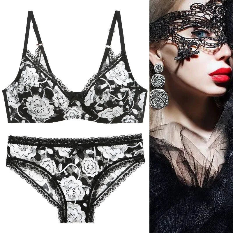 DaiNaFang New Sexy High Quality Women Ultra Thin Thick 75-95 BCDE Cup Bra Sets Lace Push Up Underwear Panties Plus Size Lingerie Secondary image