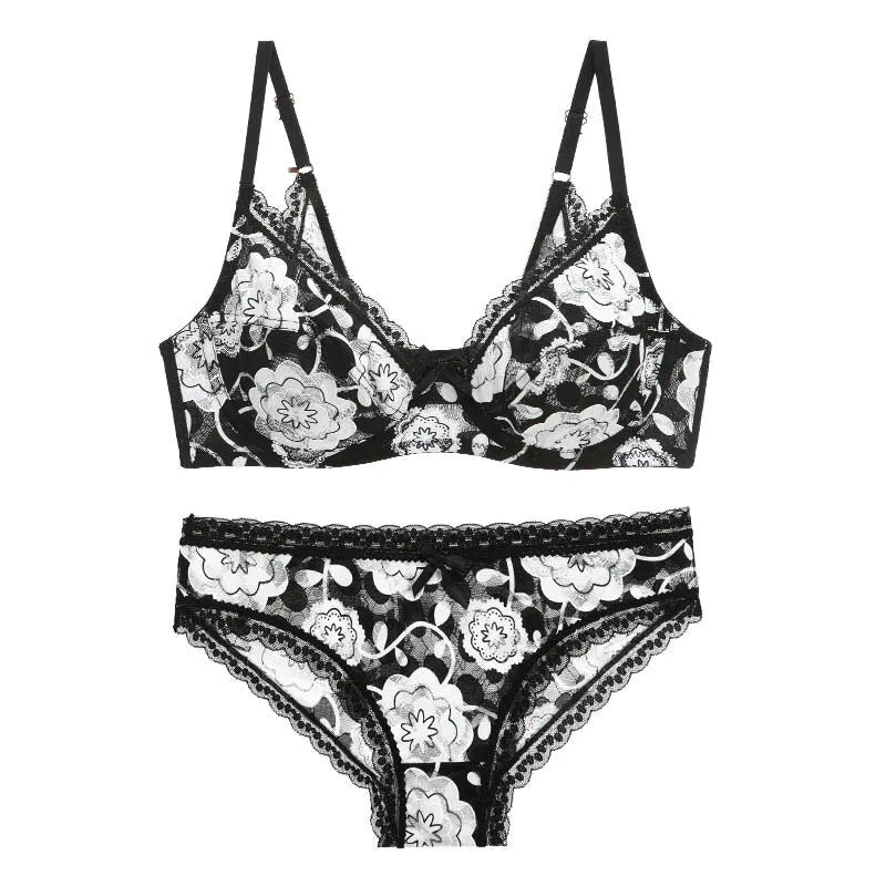 DaiNaFang New Sexy High Quality Women Ultra Thin Thick 75-95 BCDE Cup Bra Sets Lace Push Up Underwear Panties Plus Size Lingerie