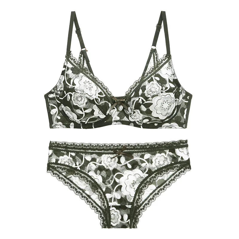 DaiNaFang New Sexy High Quality Women Ultra Thin Thick 75-95 BCDE Cup Bra Sets Lace Push Up Underwear Panties Plus Size Lingerie