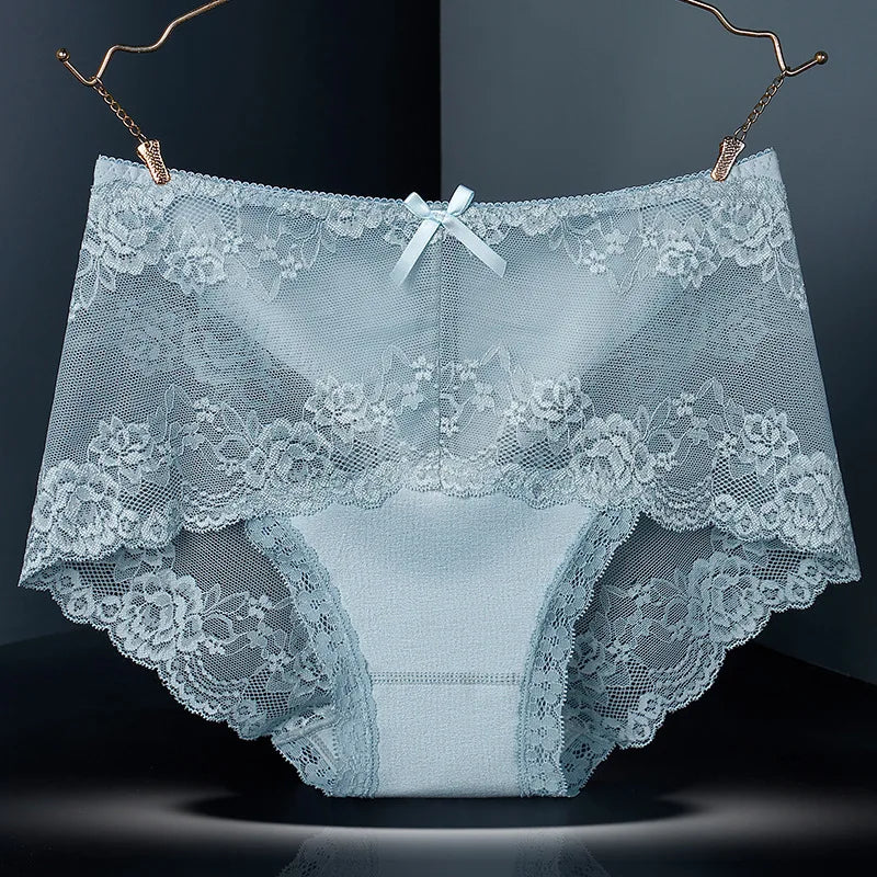7Pcs Cotton Women's underwear lace transparent panties comfortable antibacterial plus size pants female sexy lingerie