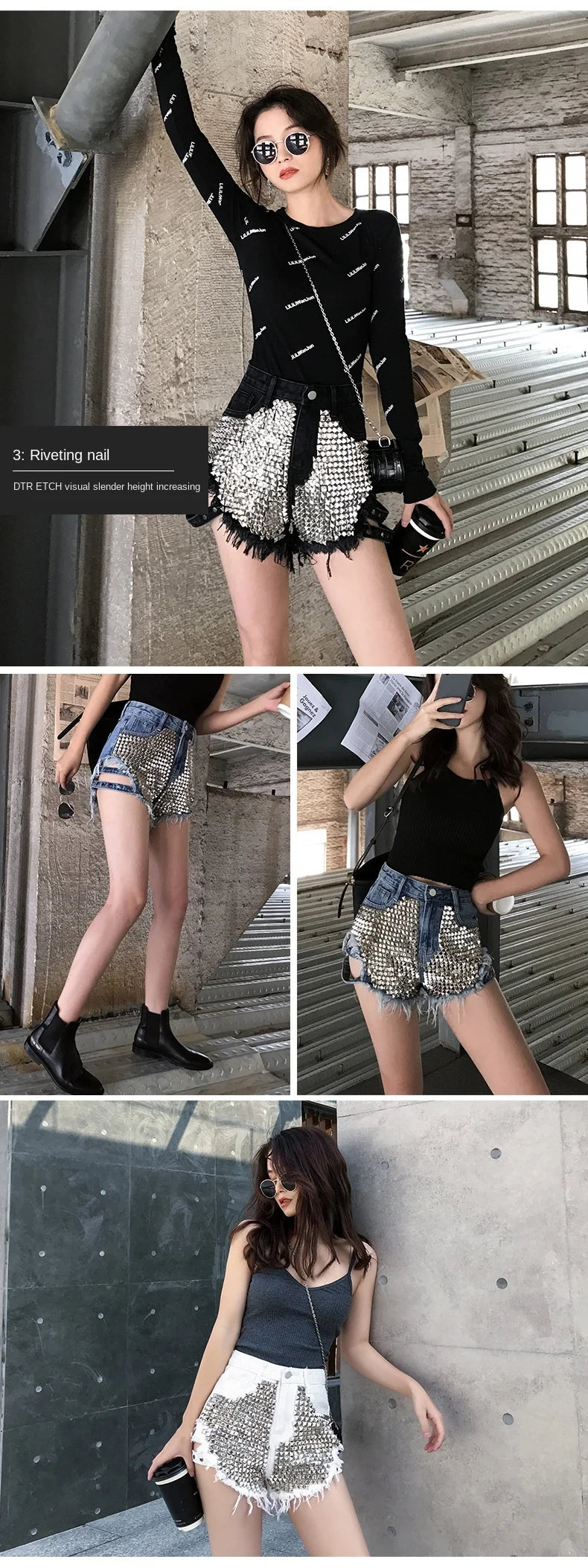 Summer Side Spike Women Denim Shorts 2021 Fashion Loose Holes High Waist Jeans High Street Wide Legs Thin Shorts Women Trousers