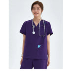 V-neck Medical Uniform Sets for Women Triangle Ring Heather Slim Nursing Outfits Dental Hospital Working Suits 202