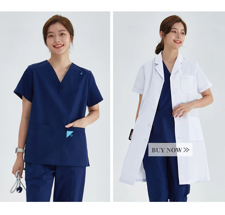 V-neck Medical Uniform Sets for Women Triangle Ring Heather Slim Nursing Outfits Dental Hospital Working Suits 202