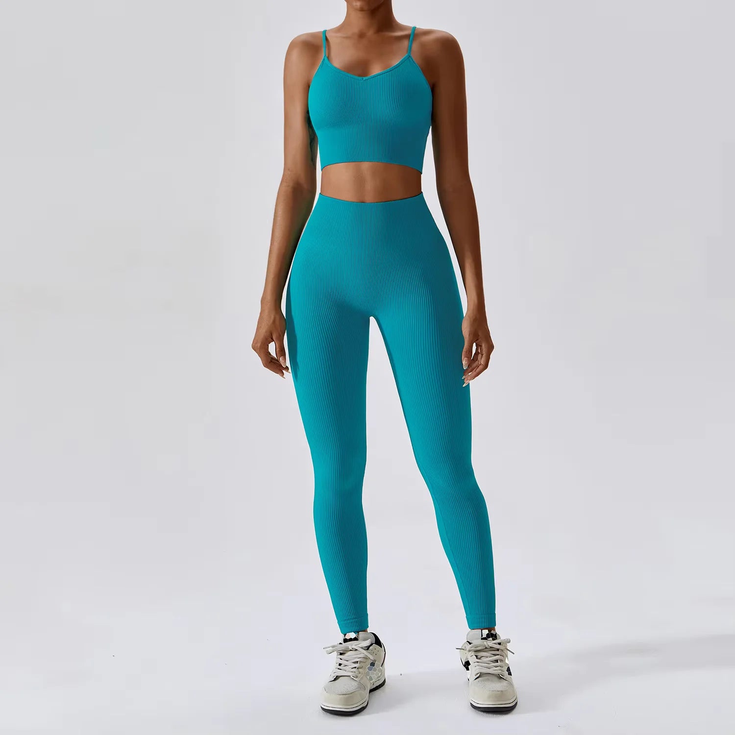 Joyyoung ODM/OEM New Sexy Training Apparel Seamless Ribbed High Impacted Bra Scrunch Shorts Yoga Sets Fitness Sports Clothing