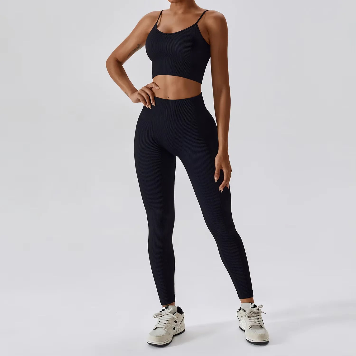 Joyyoung ODM/OEM New Sexy Training Apparel Seamless Ribbed High Impacted Bra Scrunch Shorts Yoga Sets Fitness Sports Clothing