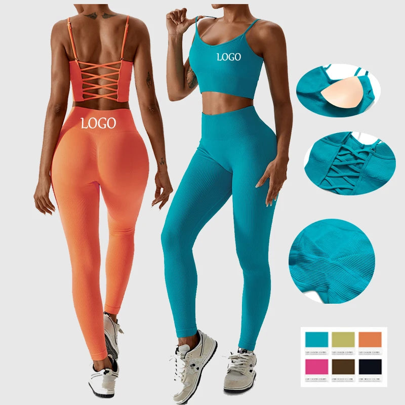 Joyyoung ODM/OEM New Sexy Training Apparel Seamless Ribbed High Impacted Bra Scrunch Shorts Yoga Sets Fitness Sports Clothing Main image