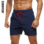 Escatch 2026 Summer Man Swimwear Solid Fashion Quick Dry Drawstring Elastic Waist Surfing Zipper Pocket Gym Beach Pants Shorts