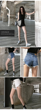 Summer Side Spike Women Denim Shorts 2021 Fashion Loose Holes High Waist Jeans High Street Wide Legs Thin Shorts Women Trousers