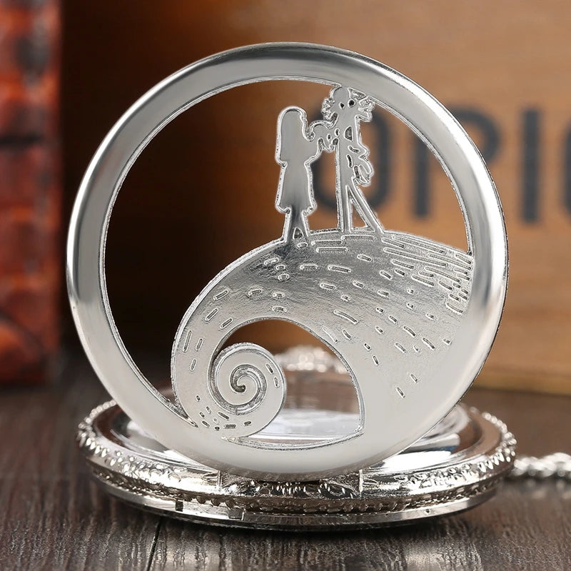 Retro Skull Punk Chain Necklace Quartz Pocket Watch Jack Pendant Retro Bronze Jewelry Fob Necklace Watches for Men Women Kids