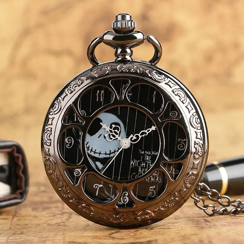 Retro Skull Punk Chain Necklace Quartz Pocket Watch Jack Pendant Retro Bronze Jewelry Fob Necklace Watches for Men Women Kids