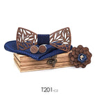 Wooden Bow Tie Handerchief Set Wood bowtie cufflinks floral ties Lapel flower brooch corbata Gravata tie for men noeud papillon