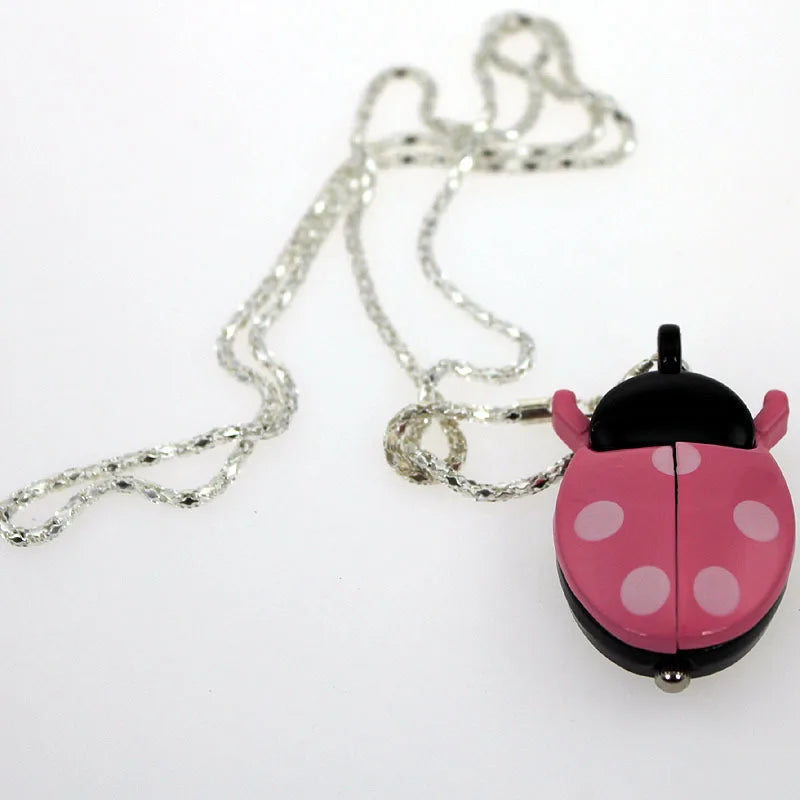 Free Drop Shipping Elegant Hot Popular Fashion Colorful Ladybug Fob Clock Necklace Pocket Pendant Dress Quartz Watch GL02