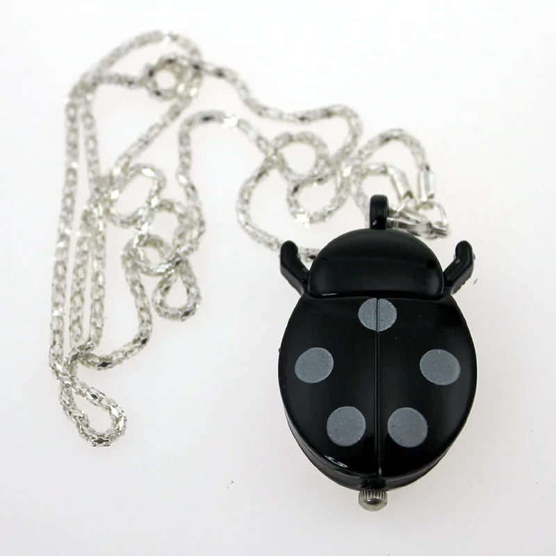 Free Drop Shipping Elegant Hot Popular Fashion Colorful Ladybug Fob Clock Necklace Pocket Pendant Dress Quartz Watch GL02