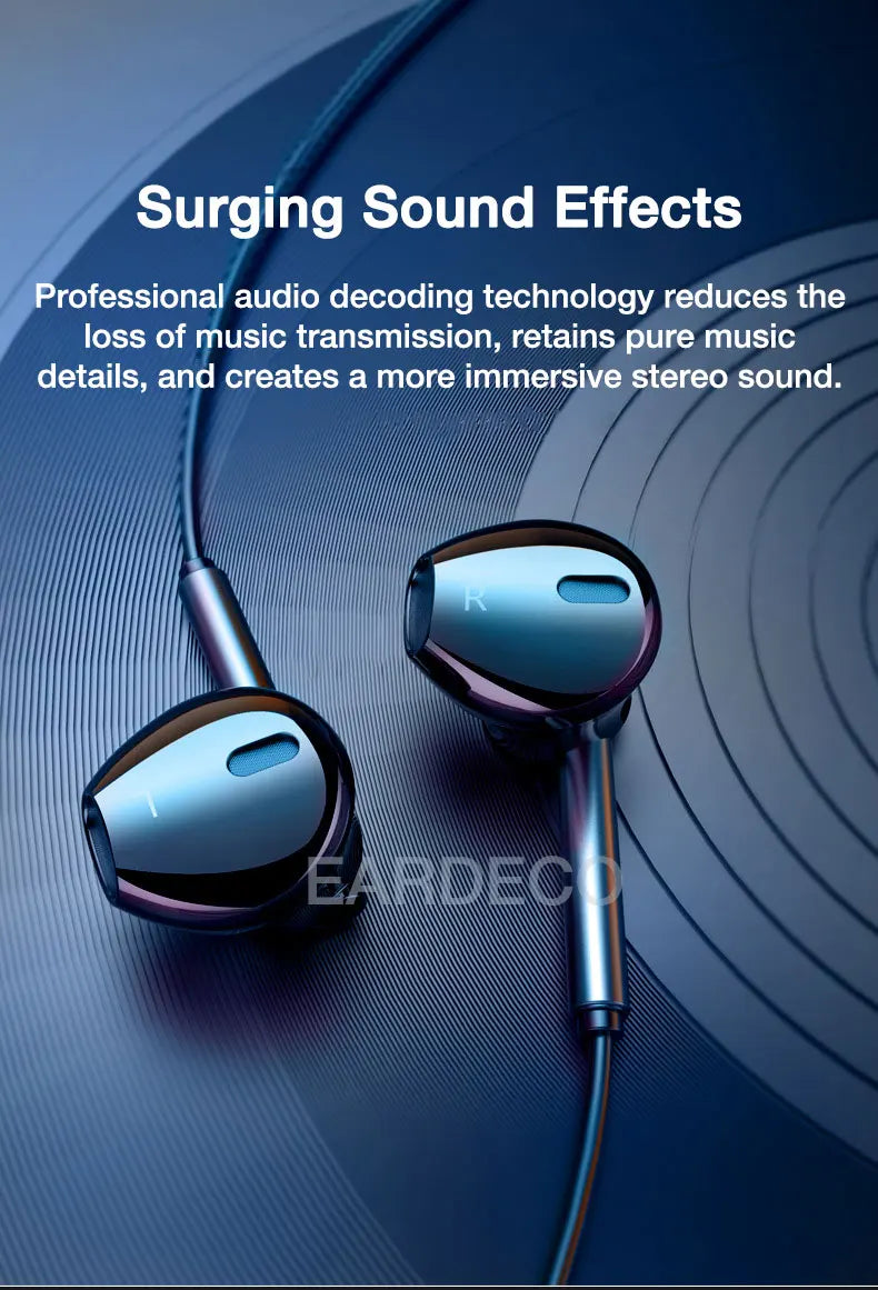 EARDECO Headphone Headset with Mic Wired Headphones Heavy Bass In Ear Stereo Wired Earphone Earbuds Wire Game Phone Earphones