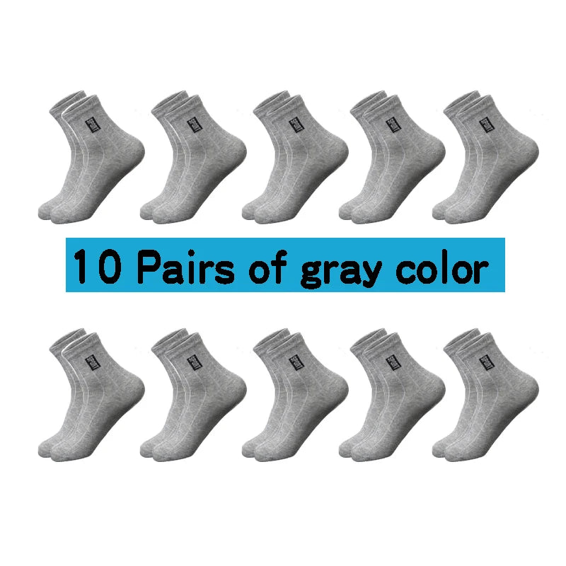 20Pcs=10Pairs High Quality Men Socks Cotton Breathable Sweat-Absorbent Middle Tuble Black Socks Deodorant Business Men Gift Sock