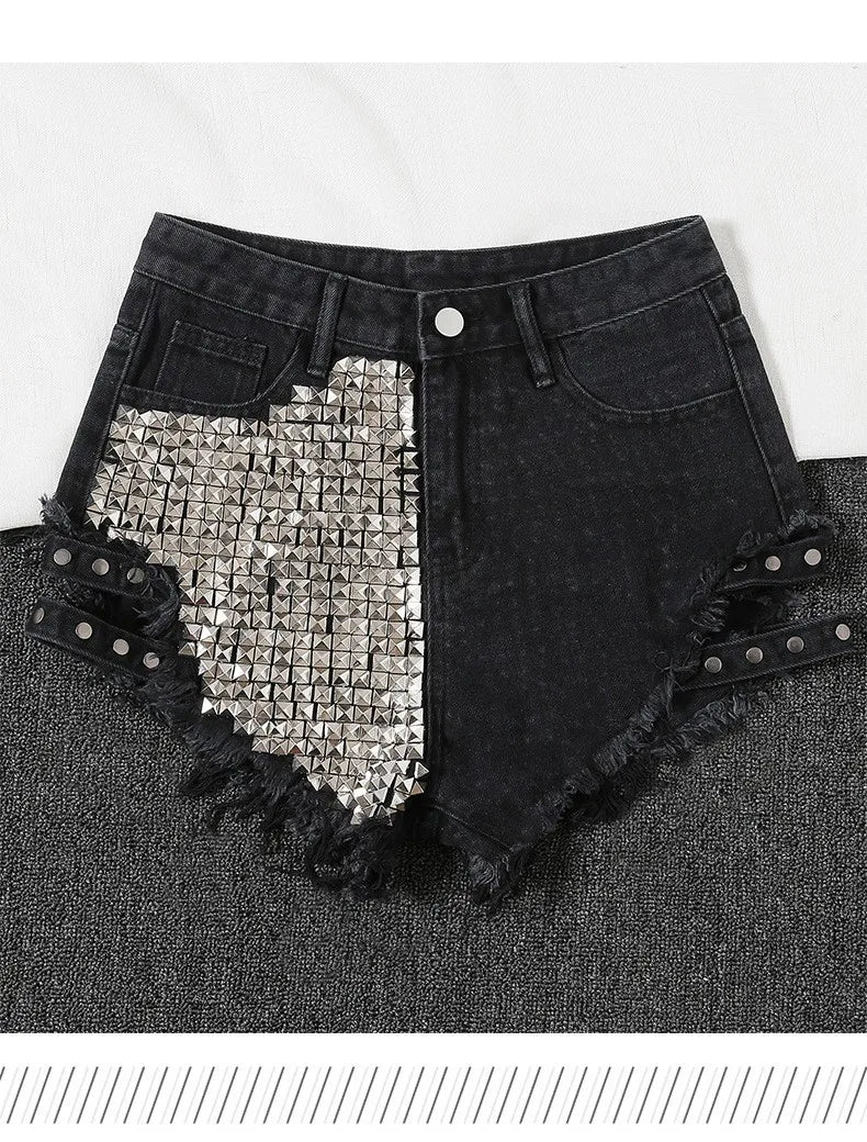 Summer Side Spike Women Denim Shorts 2021 Fashion Loose Holes High Waist Jeans High Street Wide Legs Thin Shorts Women Trousers