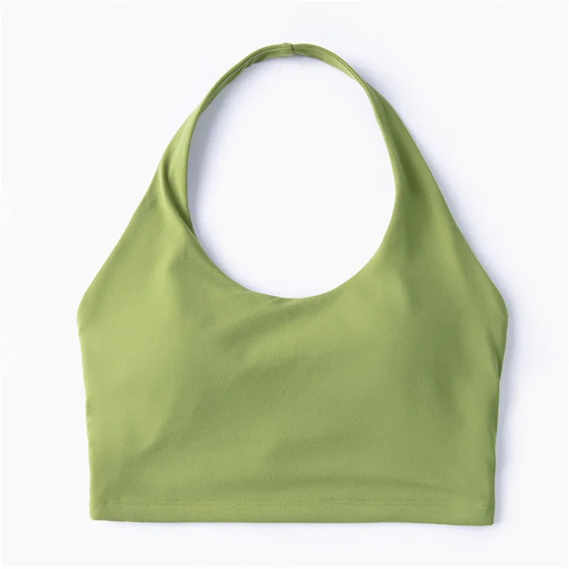 Custom Logo Front/Back Lightweight Backless Fitness Training Halter Bra Workout Yoga Activewear Sports Bra for Women