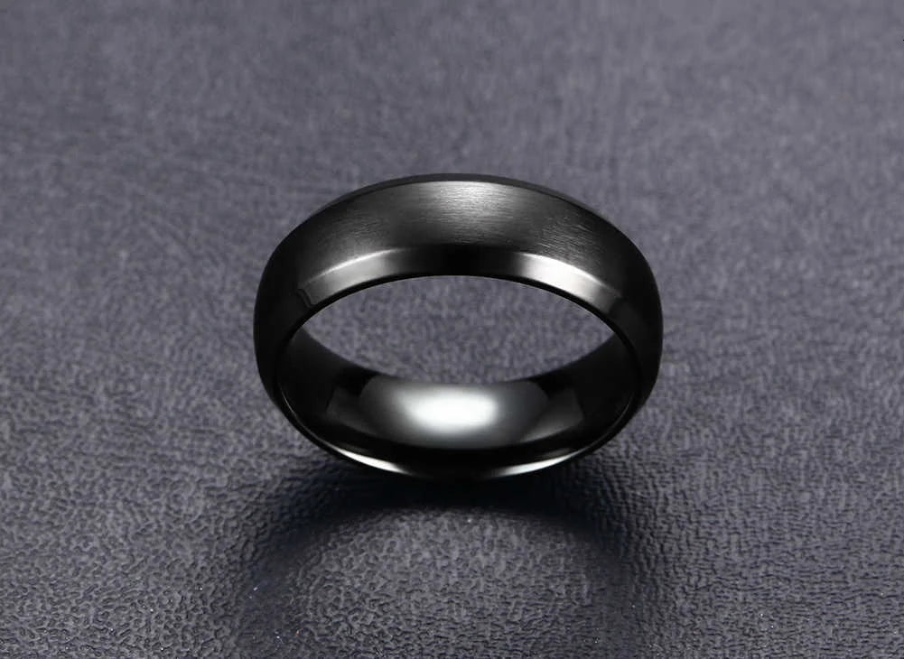 Vnox Personalize Stainless Steel Beveled Edge Brushed Center Ring for Men Women Black Wedding Band Custom Name Letter Date Ring