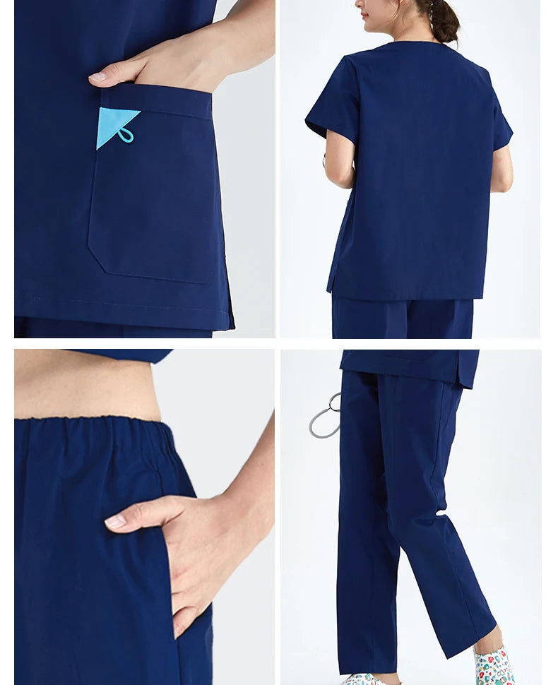 V-neck Medical Uniform Sets for Women Triangle Ring Heather Slim Nursing Outfits Dental Hospital Working Suits 202