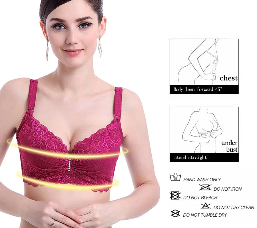 Plus Size Female Lace Bra Thin Bralette 80-105 C/D Cup Push Up Brassiere Widening Side 4-Row Button Bras Absorbs Sweat Underwear