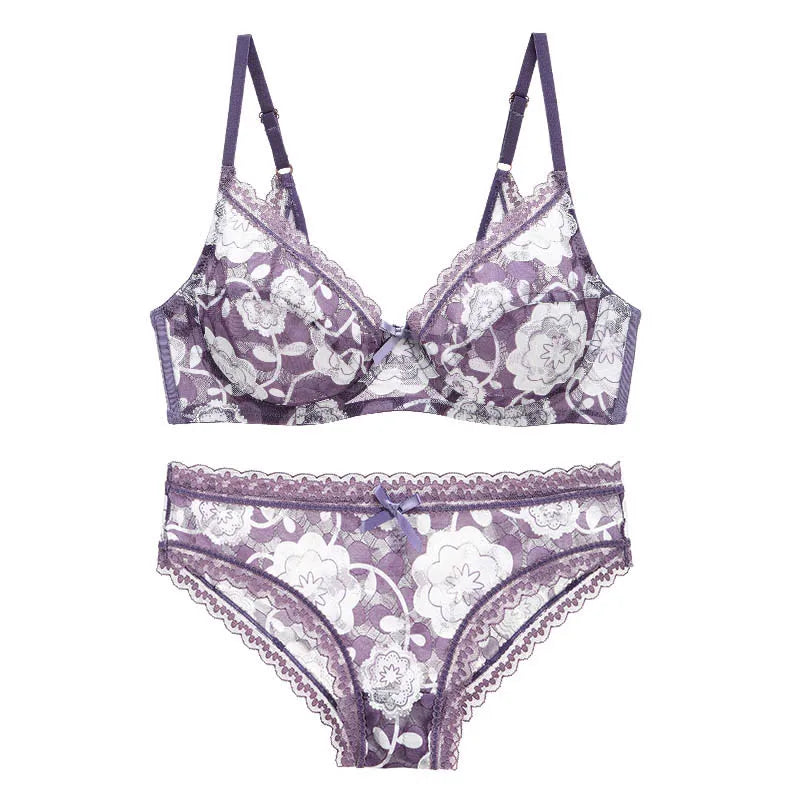 DaiNaFang New Sexy High Quality Women Ultra Thin Thick 75-95 BCDE Cup Bra Sets Lace Push Up Underwear Panties Plus Size Lingerie