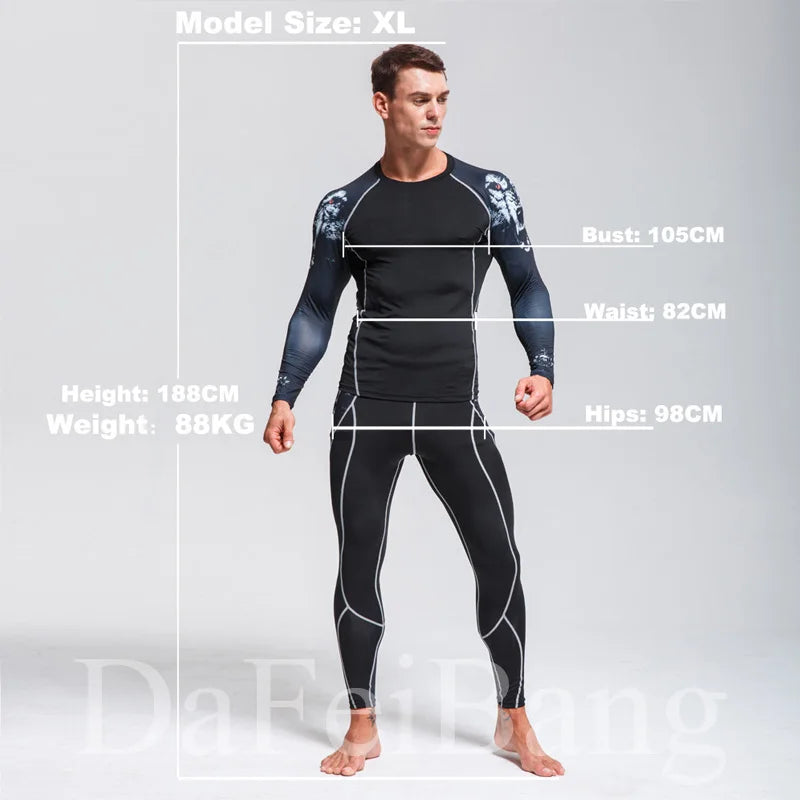 Man Compression Sports Suit Quick Drying Perspiration Fitness Training MMA Kit Rashguard Male Sportswear Jogging Running Clothes